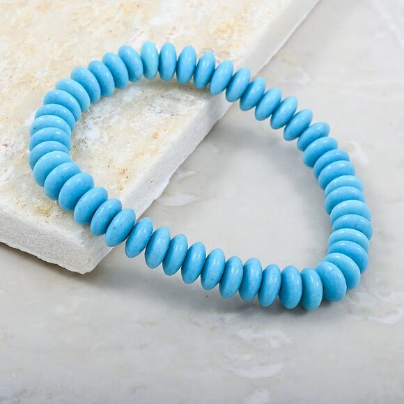 Imitation Turquoise Rondel Stretch Bracelet (6.0-7.0In) 66.50 ctw - Picture 2 of 4